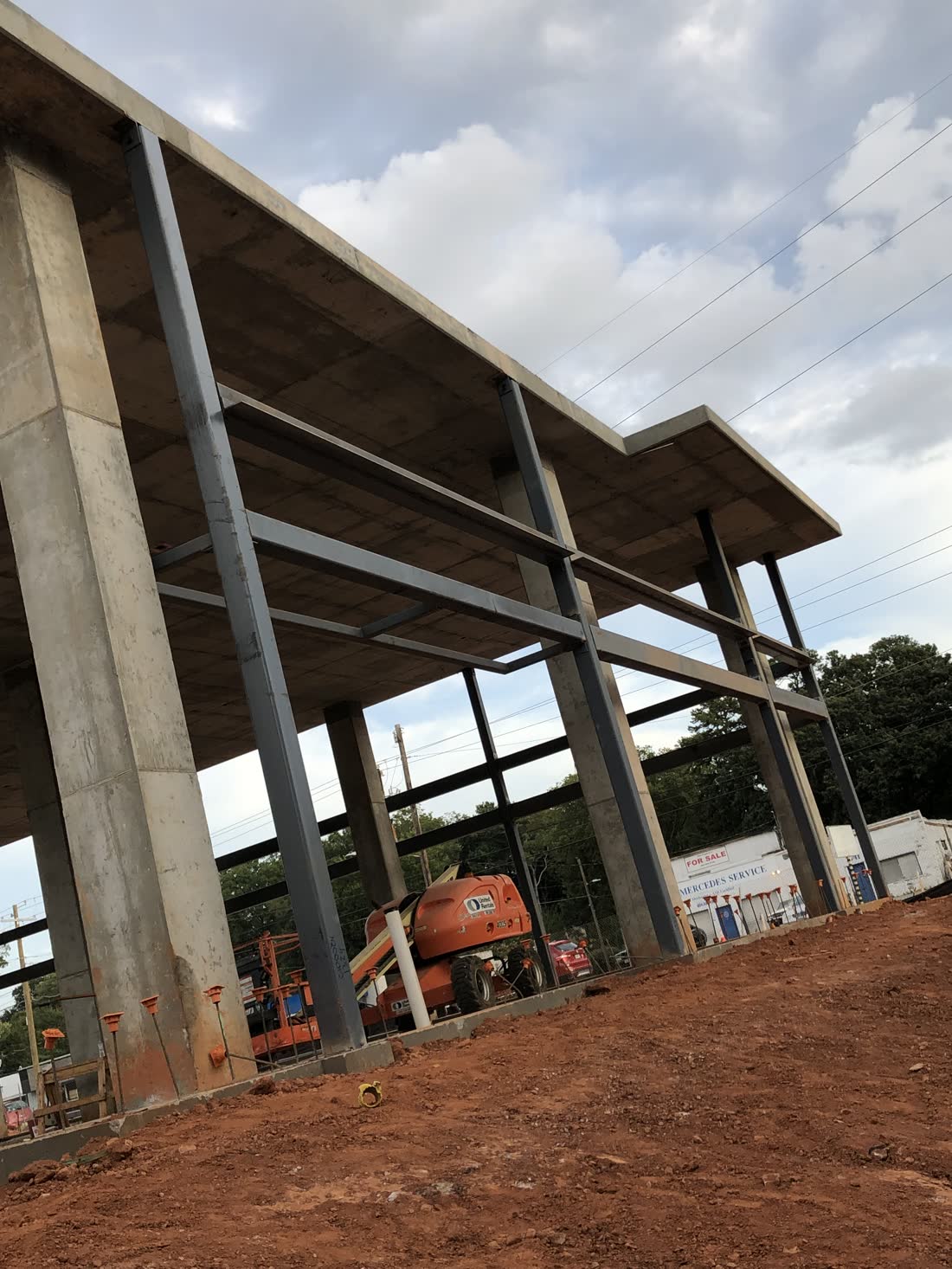 Steel columns and beams standing on red Georgia clay